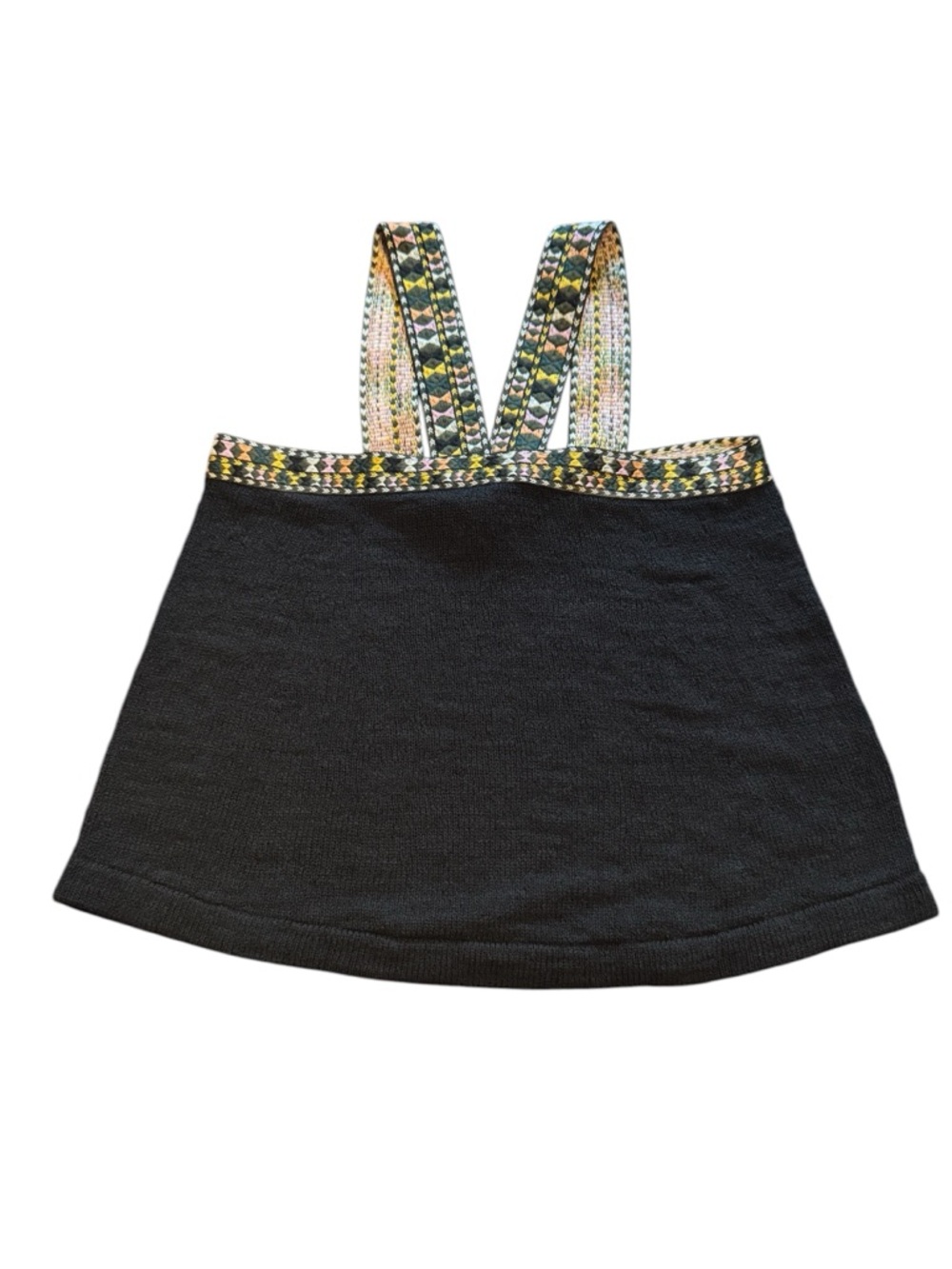 Madewell Black Sweater Tank with Pink, Yellow and Cream Woven Trim